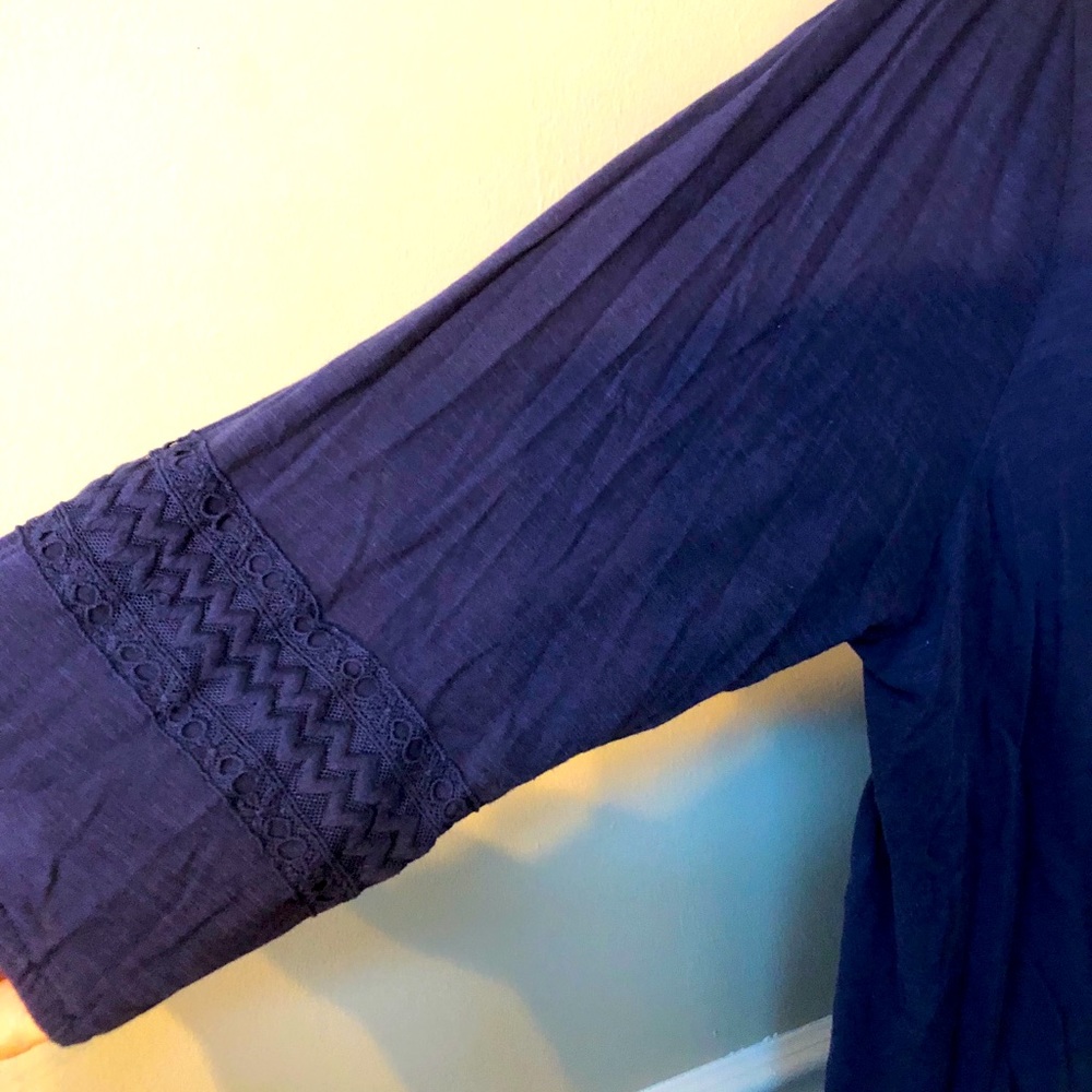 Navy peasant sleeved cotton top